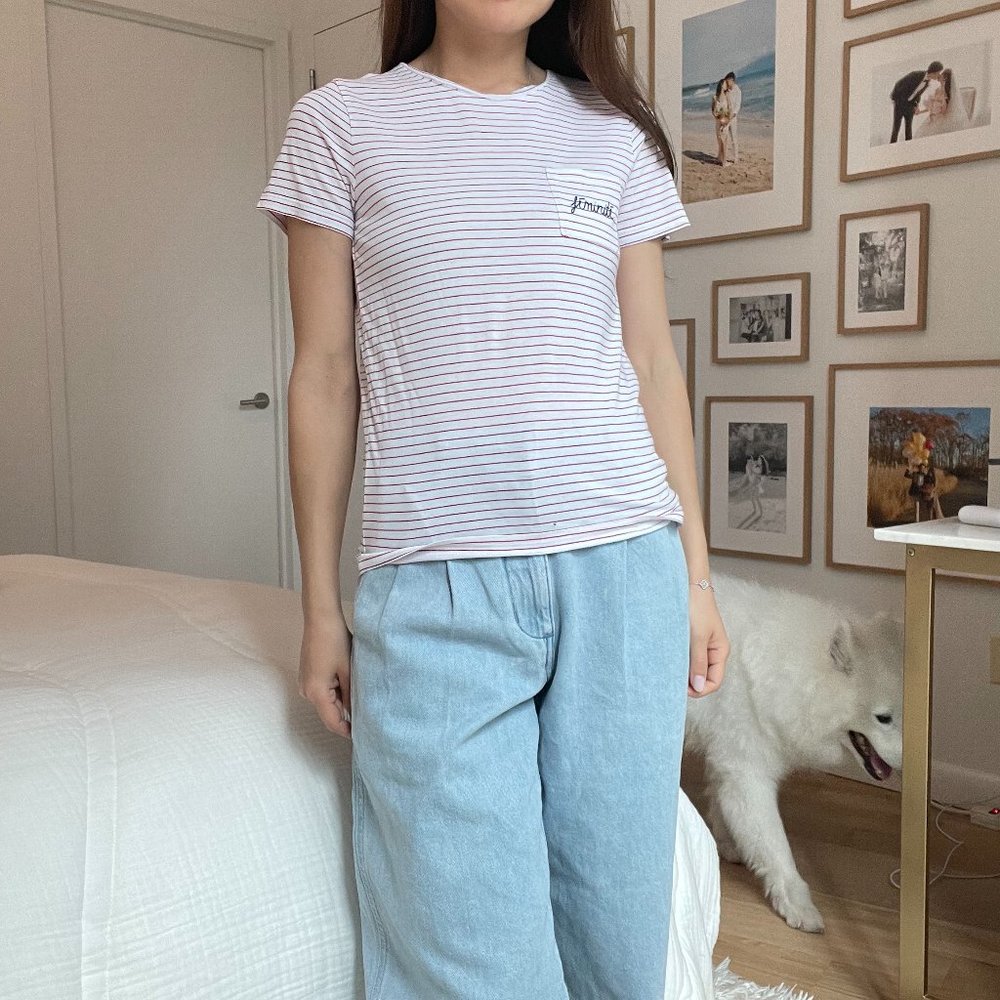 Club Monaco Striped Feminite T Shirt Size XS